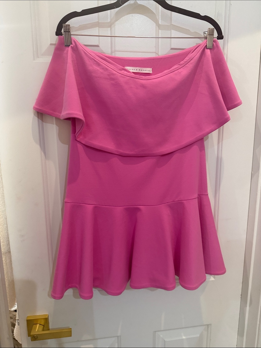 Susana Monaco Bright Pink Off-the-Shoulder Flounce Mini Dress